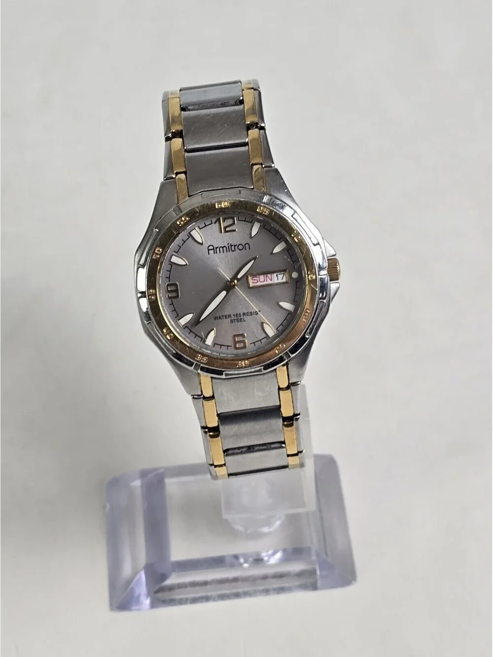 Armitron Mens Watch 39mm Two Tone Bracelet Day Date 165ft New Battery VGC